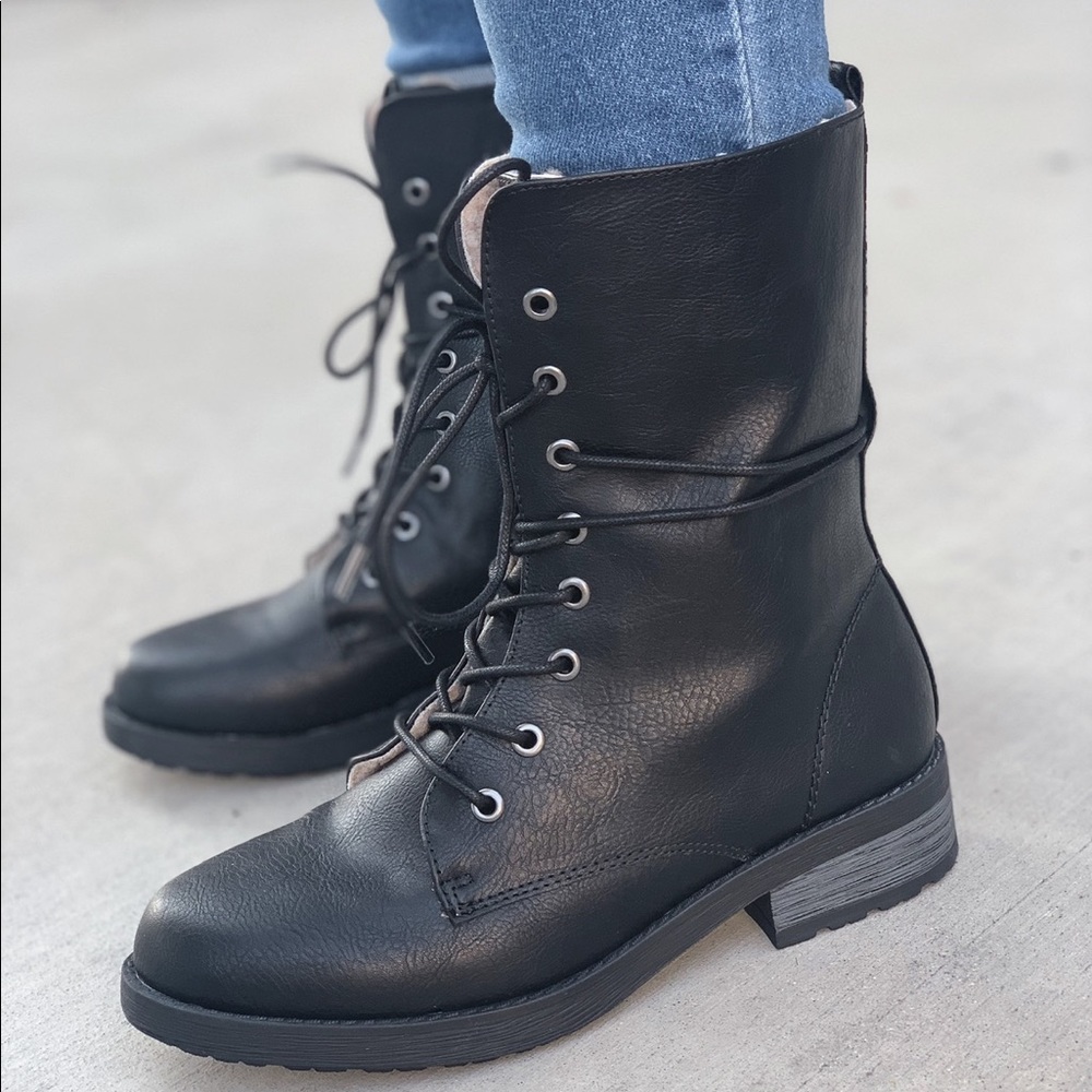 Classic Black Lace-Up Combat Boots